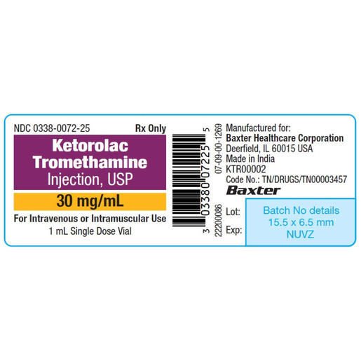 Ketorolac, 30mg/mL, 1mL Vial
