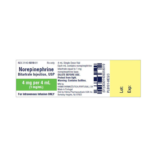 Norepinephrine, 4mg/4mL, Vial
