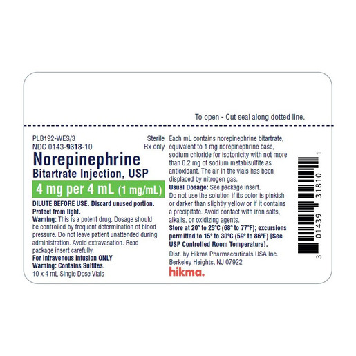 Norepinephrine, 4mg/4mL, Vial