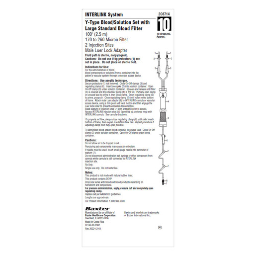 Baxter Healthcare Y-Type Blood/Solution Sets with Standard Blood Filter
