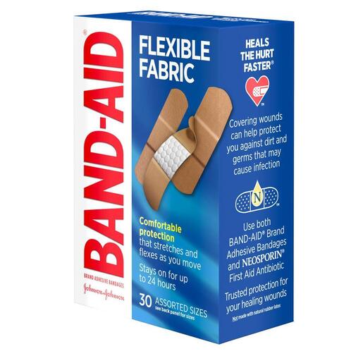 BAND-AID® Flexible Fabric Adhesive Bandages, Assorted Sizes, 30 Count
