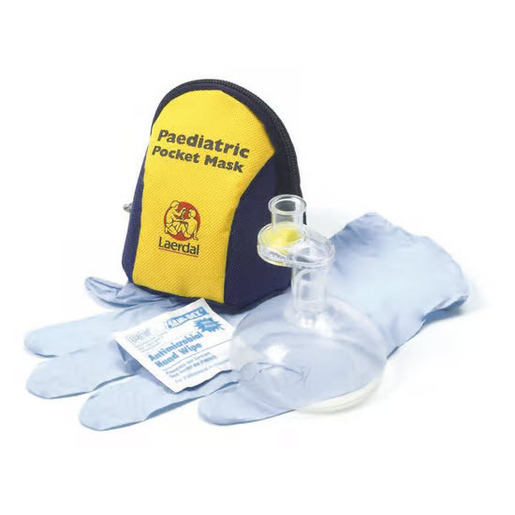 Laerdal CPR Pocket Mask with Gloves and Wipe in Blue/Yellow Soft Case, Pediatric