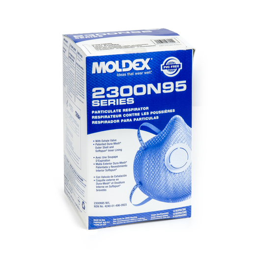 Moldex 2300 N95 Disposable Particulate Respirator with Exhale Valve, Size Medium/Large, NIOSH Approved