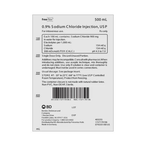 Sodium Chloride Injection 0.9% IV Solution, 500mL