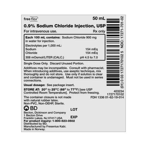 Sodium Chloride Injection 0.9% IV Solution, 50mL