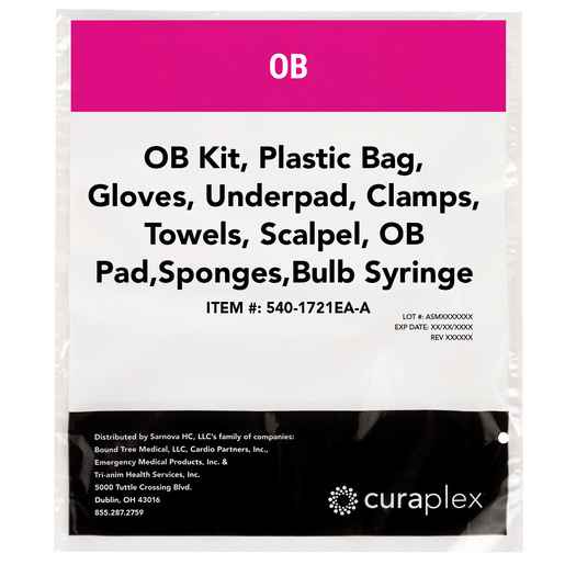 Curaplex® OB Kit, Plastic Bag, Gloves, Underpad, Clamps, Towels, Scalpel, OB Pad, Sponges, Bulb Syringe