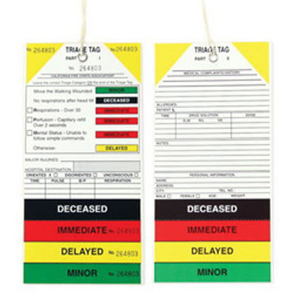 California Decontamination Medical Triage Tag, 4in x 8.5in