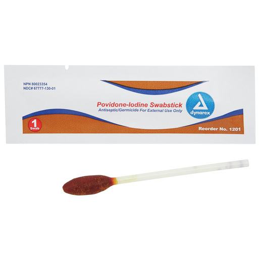 Povidone Iodine Swabsticks with Saturated 10% PVP Solution, 1/PK