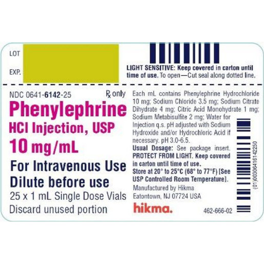 Phenylephrine HCL, 10mg/mL, 1mL Vial