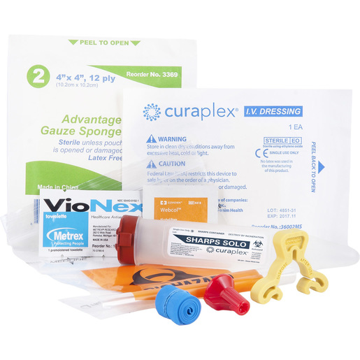 IV Start Kit with Kwik Klip, IV Guard Dressing, Prep Pads, Specimen Bag, Gauze and Tourniquet