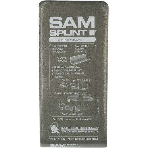 SAM Splint II® Military Version Splint, Universal, 36in L x 4.25in W, Dark Green