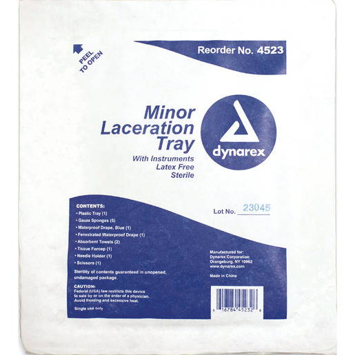 Minor Laceration Tray, Plastic, Sterile, Tyvek Lid, With Instruments