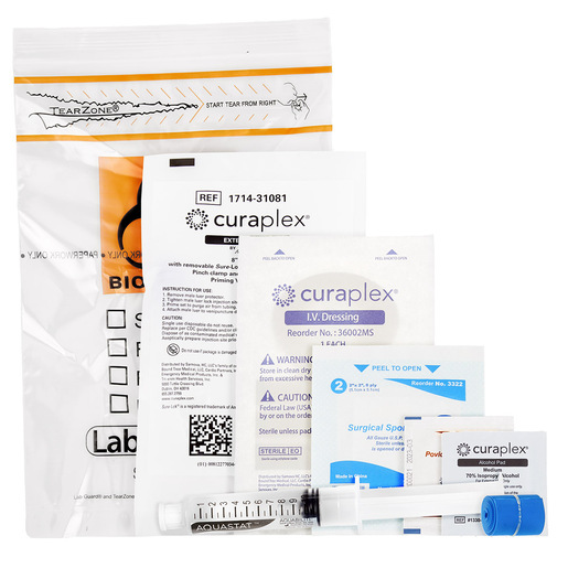 Curaplex® IV Start Kit with IV Guard, Specimen Bag, Tourniquet, Extension Set and Flush Syringe