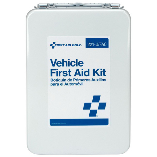 Vehicle First Aid Kit Case, 6.75in x 10in x 2.625in, 25 Person, Metal Case