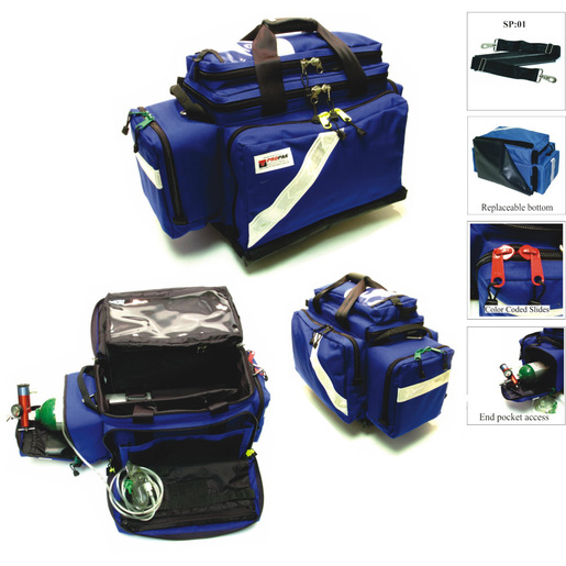 Trauma/Oxygen Deployment Bag w/ Module Back Pocket, Fits D Cylinder, Blue, Fluid Resistant Material