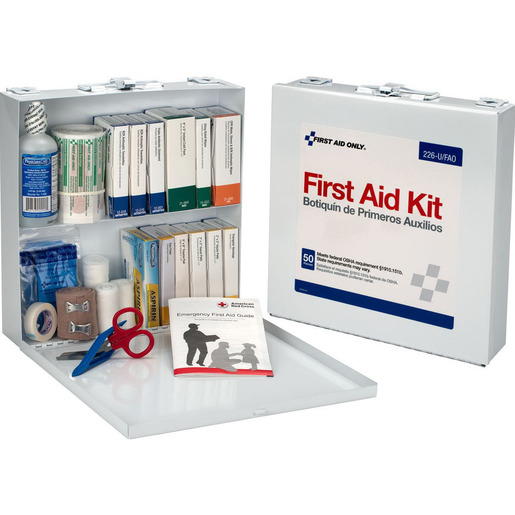 First Aid Kit Case, 11in H x 10.813in W x 2.25in D, 50 Person, Metal Case