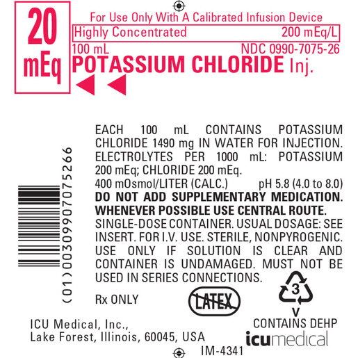 Potassium Chloride, 20mEq/100mL, 100mL Bag