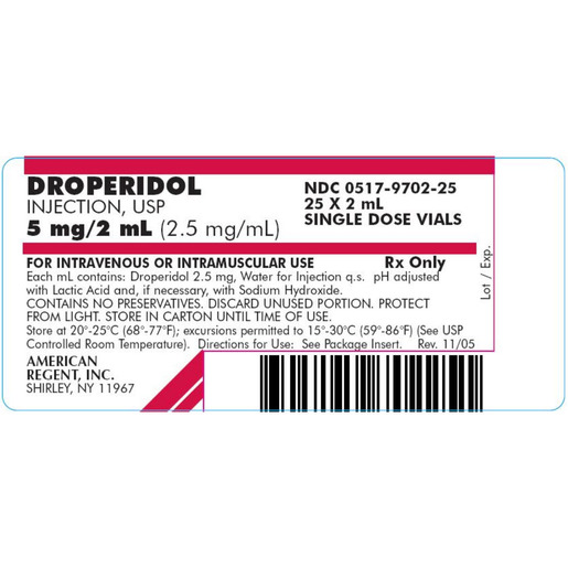 Droperidol, 2.5mg/mL, 2mL Vial