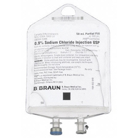 Sodium Chloride 0.9%, 50mL Fill in 100mL Bag