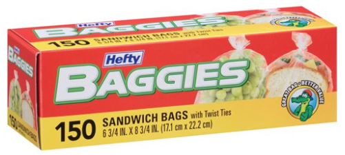 Hefty Baggies Sandwich Bags, with Twist Ties - 150 bags