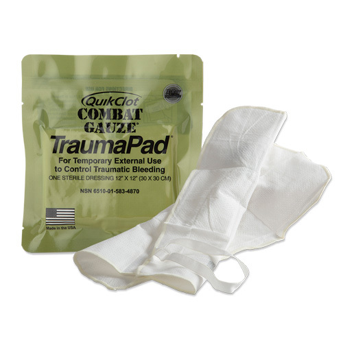 ZMedica® QuikClot® Combat Gauze TraumaPad™, Single Wrap, 12in x 12in